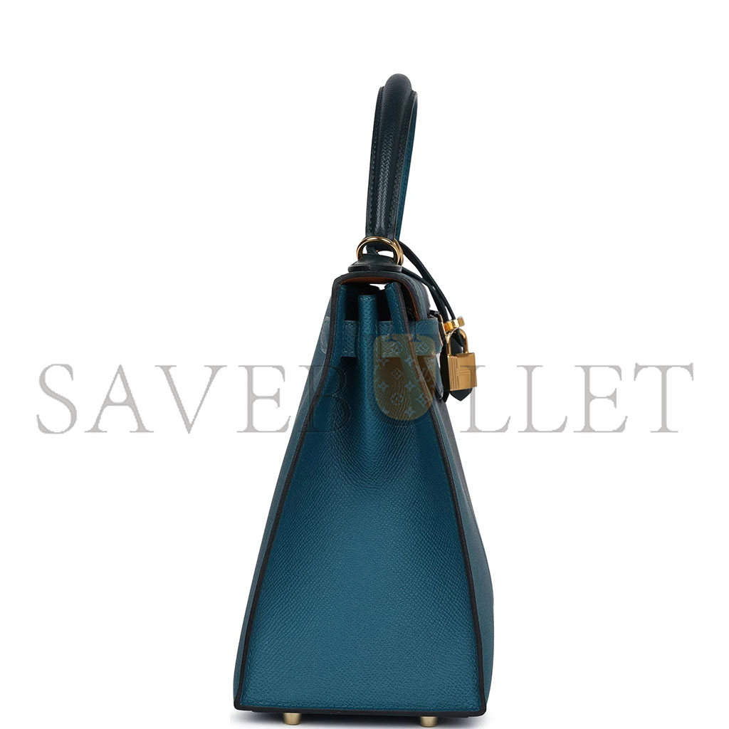 HERMÈS KELLY SELLIER 28 CASAQUE VERT CYPRES AND VERT BOSPHORE EPSOM GOLD HARDWARE (28*22*10cm)